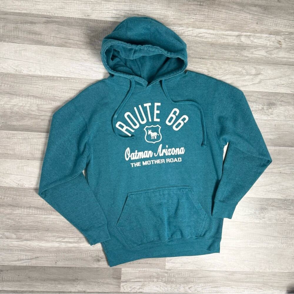 Route 66 Oatman Arizona Graphic Hoodie Teal Pullover Sweatshirt Size Medium